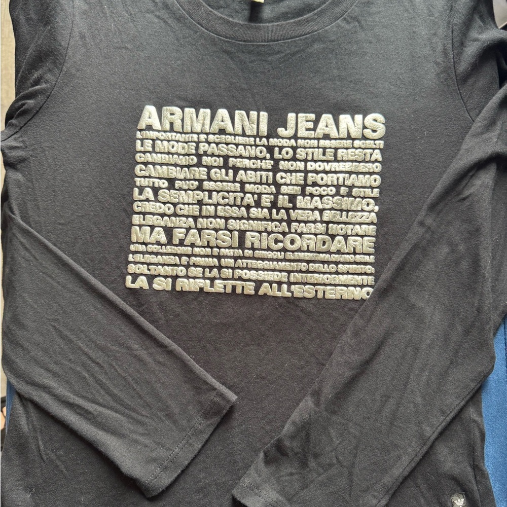 Armani Jeans Black Tee with Silver Embroidery